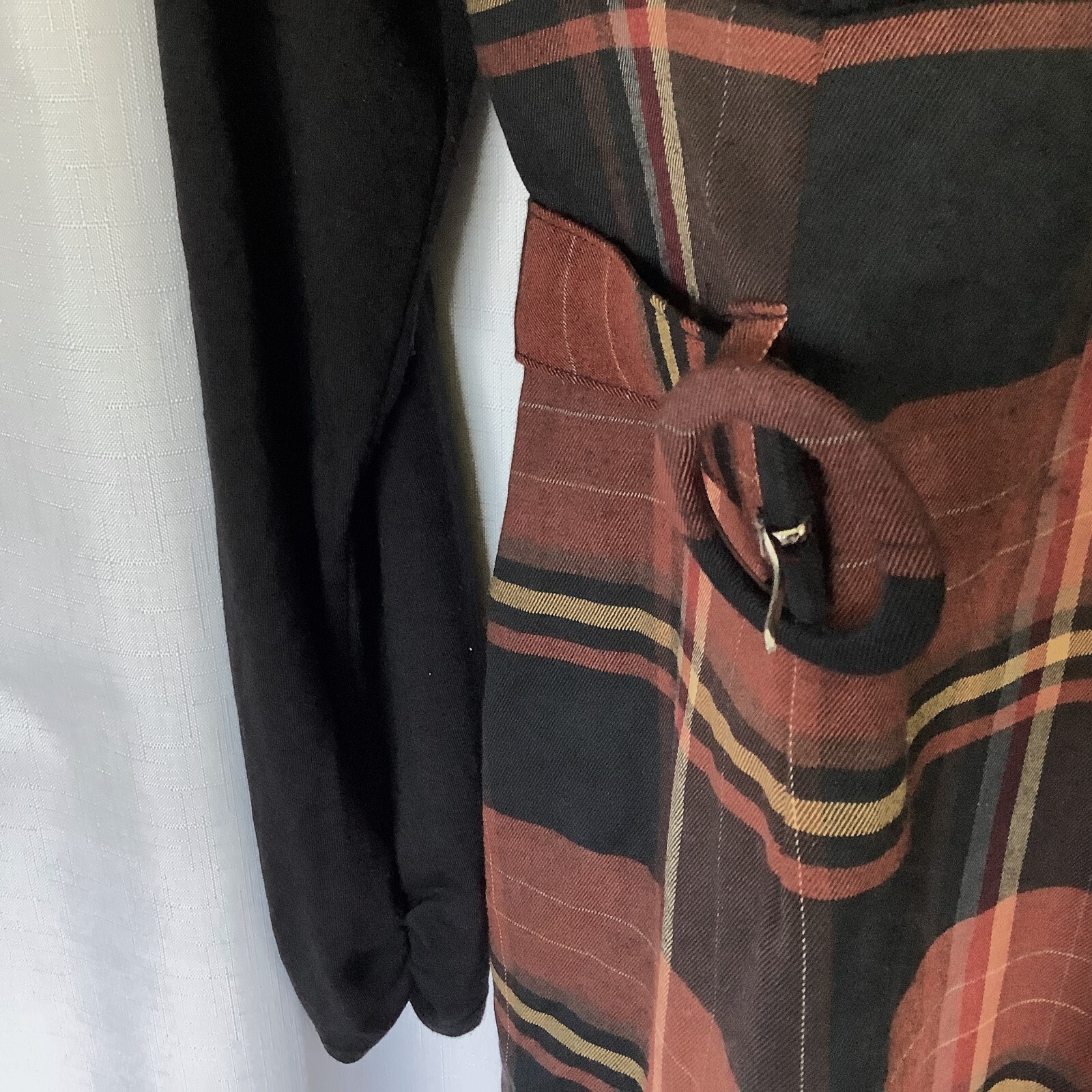 Monroe & Main Belted Midi Dress Vtg Size 18W Plaid Black Brown Yellow USA-Made