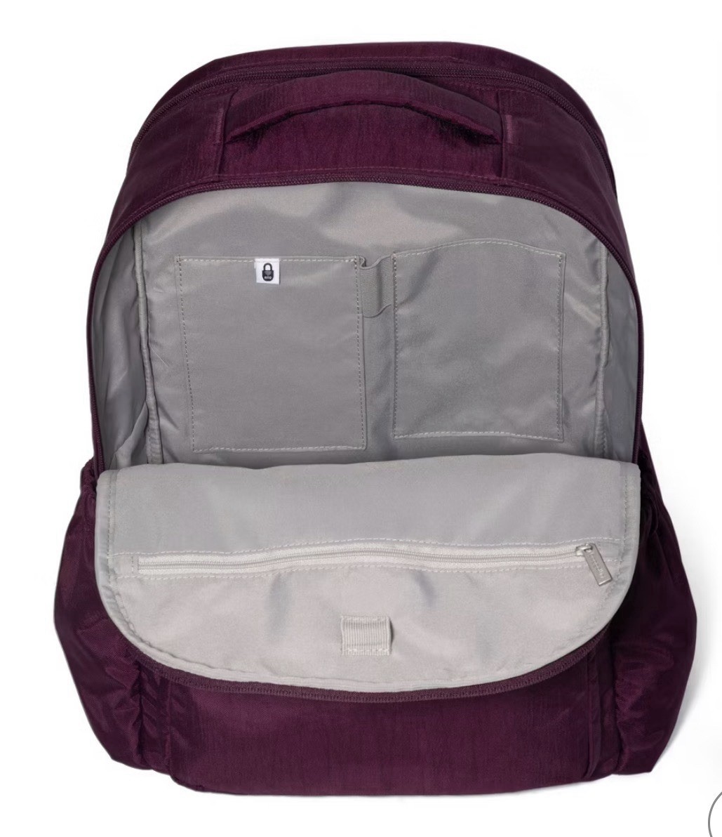 NEW Baggallini Everyday Laptop Backpack 16×14 Water-Repellent Mulberry Color