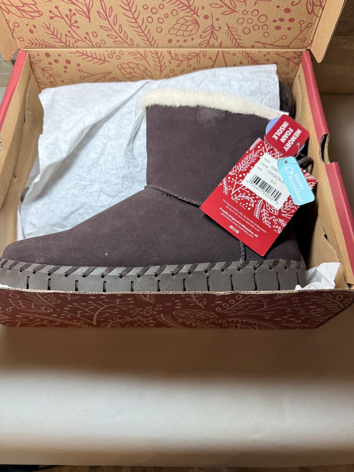 MUK LUKS FUR LINED ANKLE BOOT CHOCOLATE BROWN SIZE 6.5