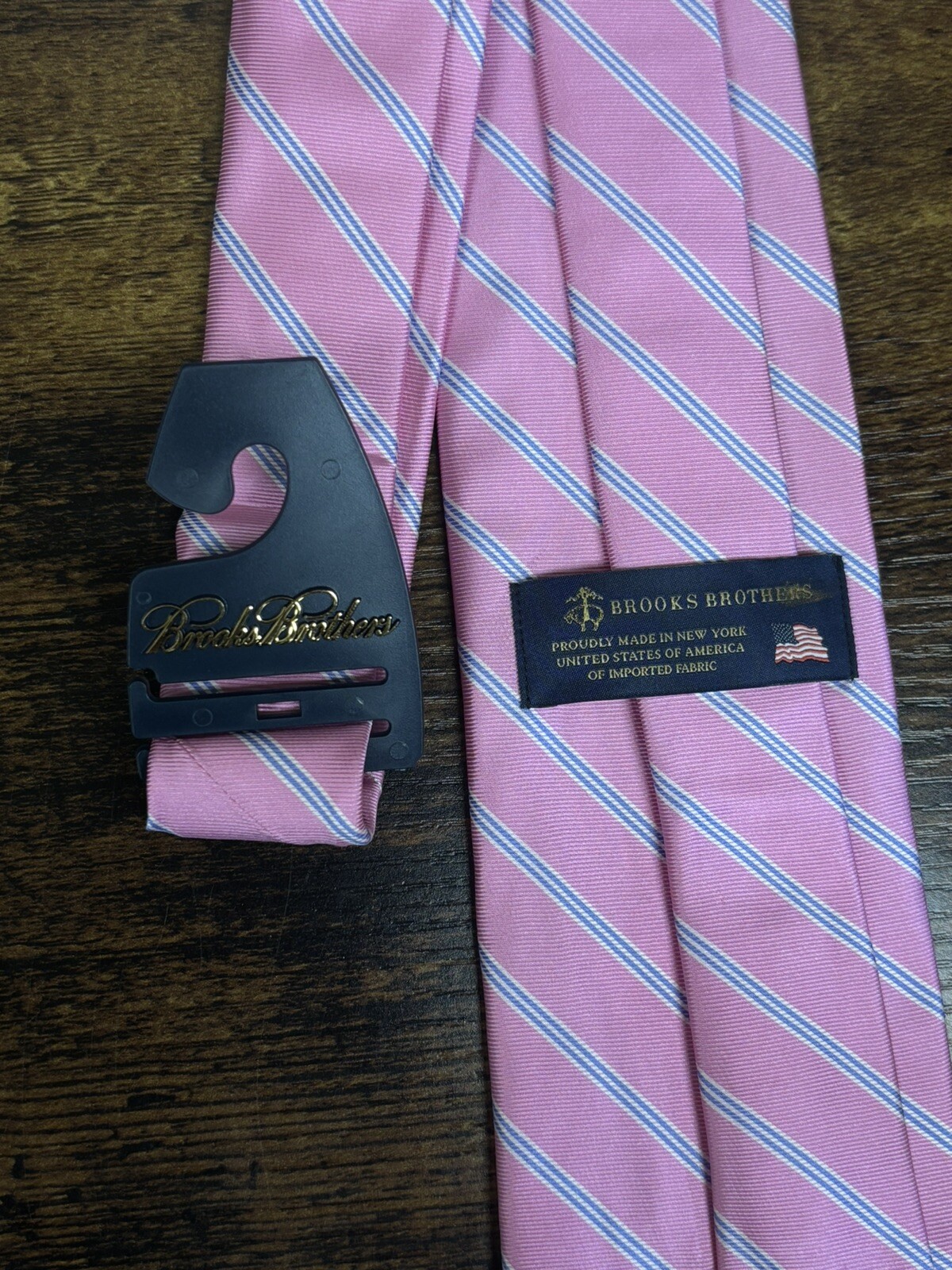 Brooks Brothers Pink Tie With Blue & White Stripes 100% Silk Men’s Necktie 57″