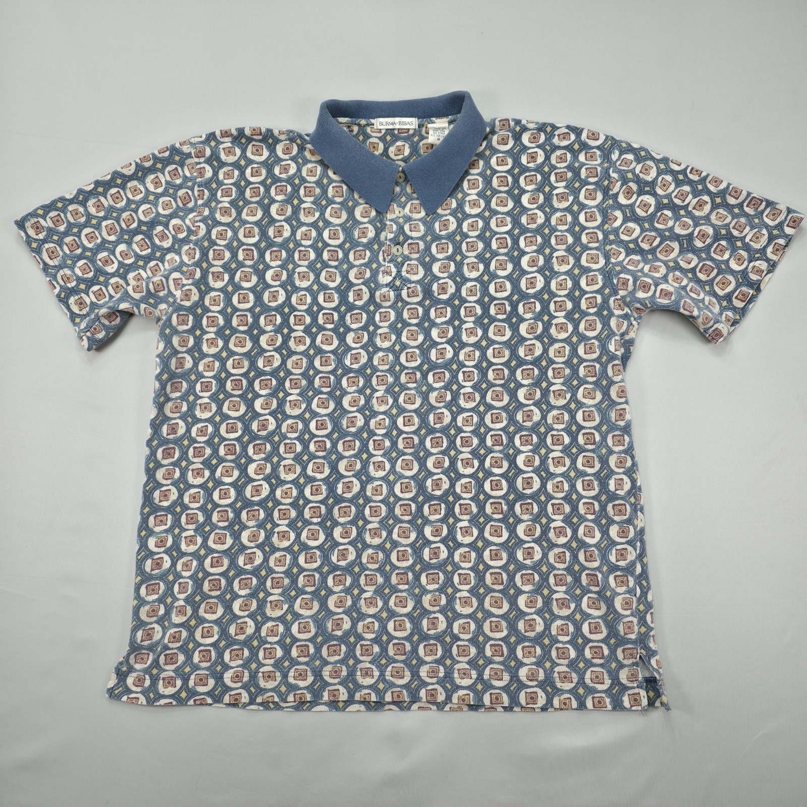 Vintage Burma Bibas Mens M Geometric Print Polo Shirt Golf Retro 90s All Over