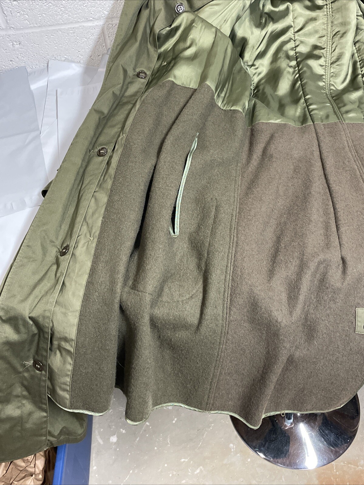 1953 Korean War US Army Winter Great Coat Lining OG-107 Overcoat Cotton Small