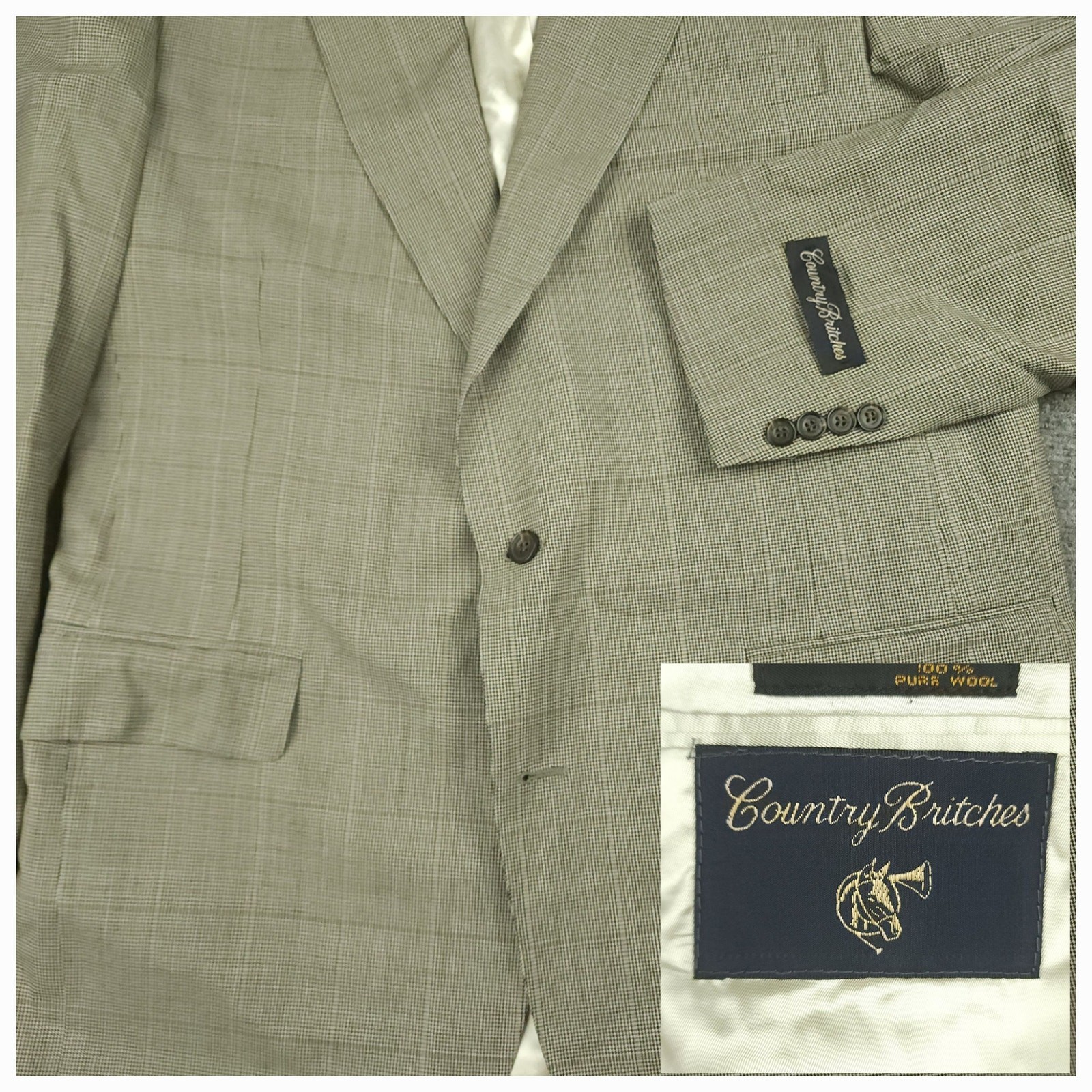 Vtg 80s Ivy Style Prince of Wales Check Wool Sport Coat Mens 42L Summer Casual