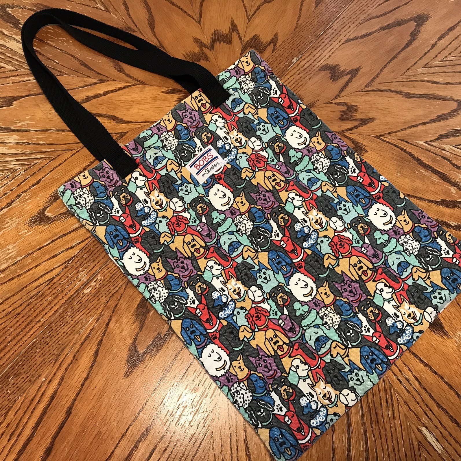 Bobs From Skechers Canvas Tote Bag Dog-Face Print featuring multiple dog breeds