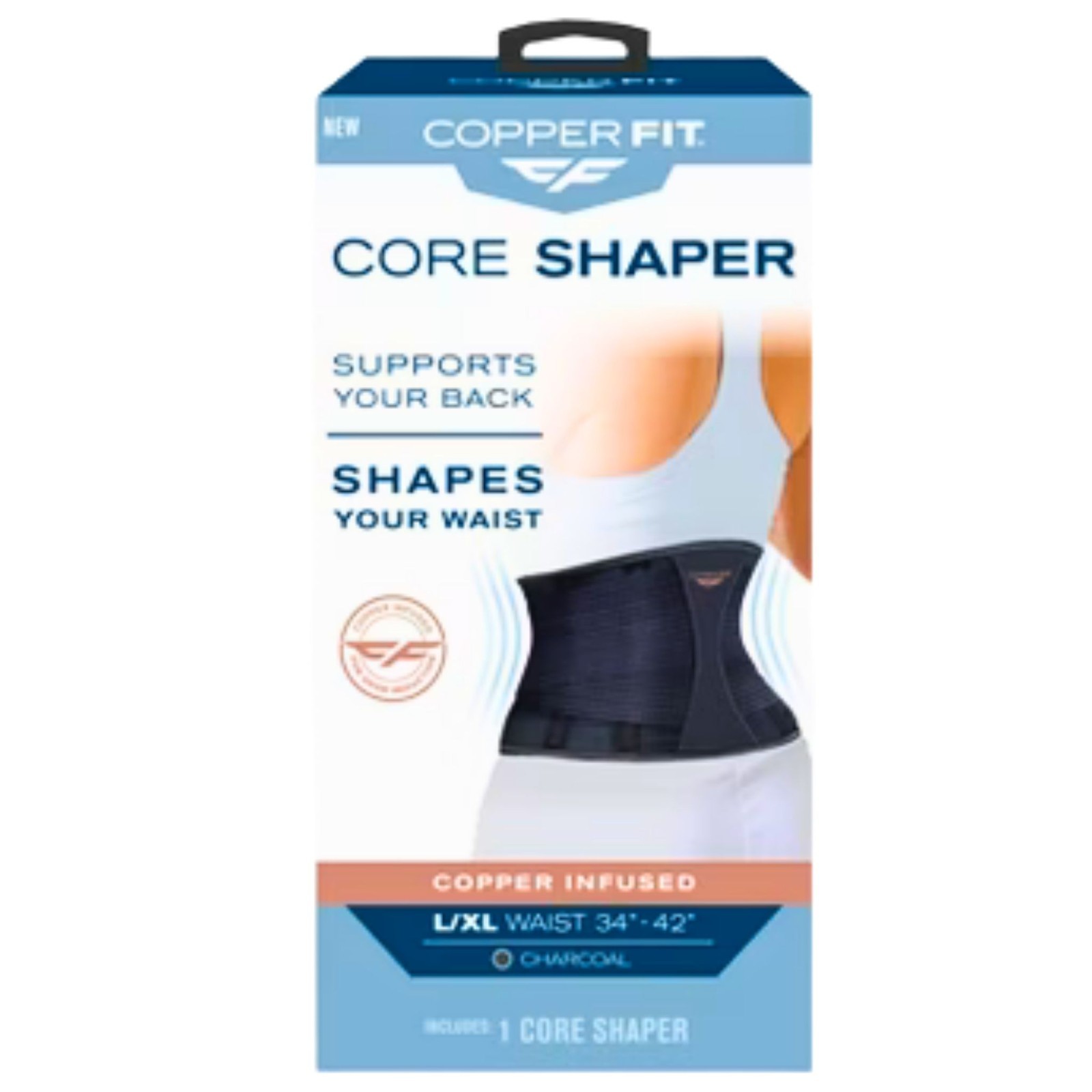 Copper Fit Core Shaper Charcoal L/XL (34″-42″) – 1 Pack – New