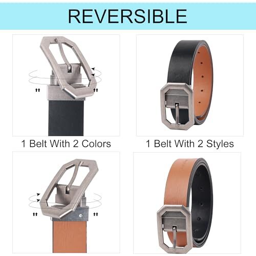 Women’s Reversible 1.3″ Leather Belts for Jeans Pants Dresses with Fashion Top