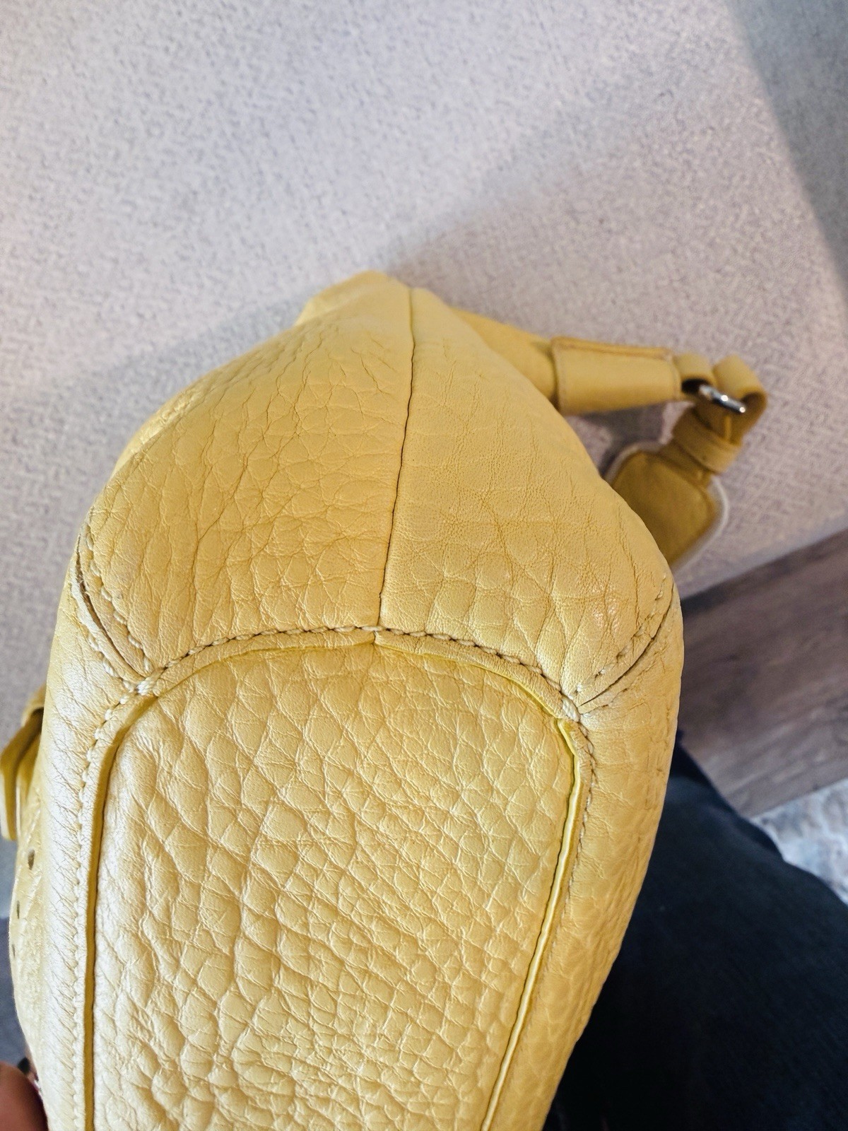 Coach Yellow Pebbled Shoulder Bag Zip Top, Silver Hardware, Buckle Accent