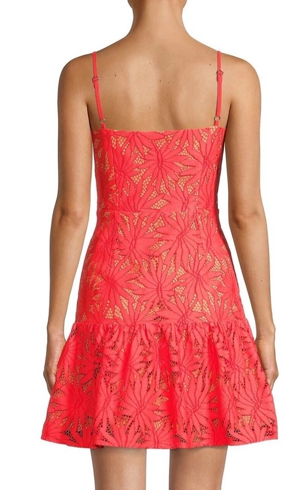 Michael Kors Red Floral Lace Sweetheart A-Line Dress Spaghetti Straps Size 6