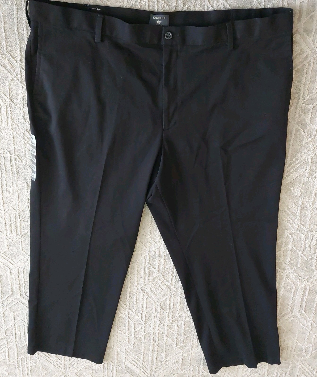 Dockers Easy Khaki Pants 48×30 Black Hidden Expandable Flex Waist Flat Front