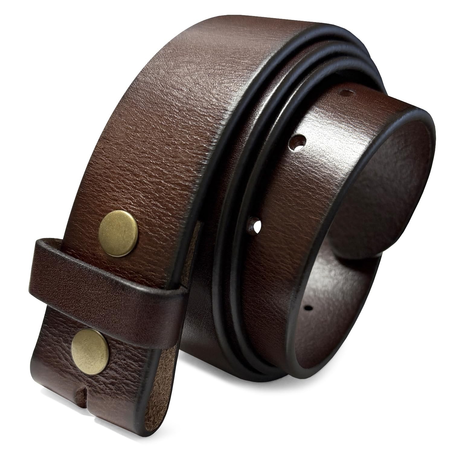 Genuine Full Grain One-Piece 100% Leather Plain Belt Strap with Snaps or Heav…