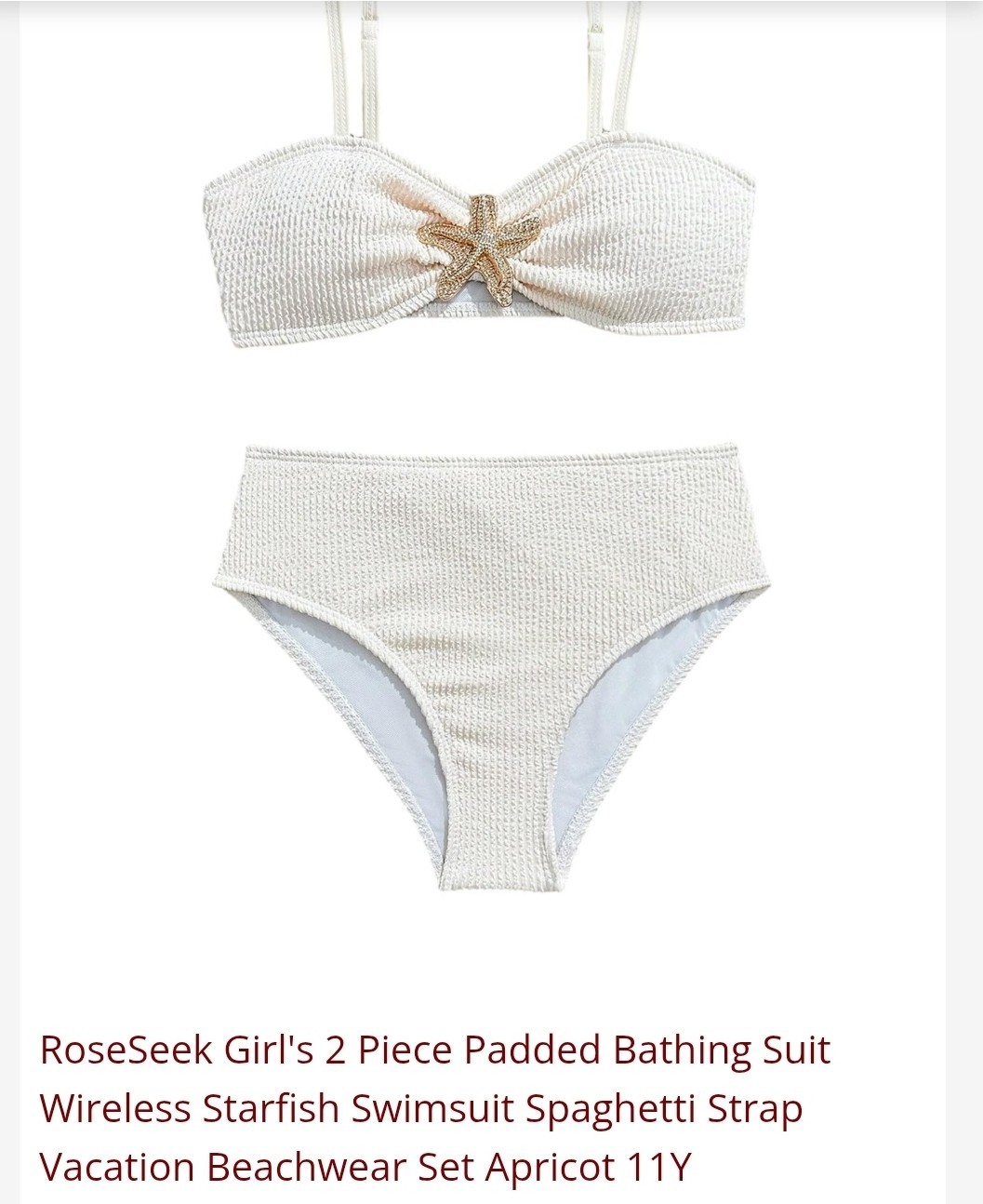 RoseSeek Girls 2-Piece Starfish Bikini Set Padded Bandeau High-Waist Apricot 11Y