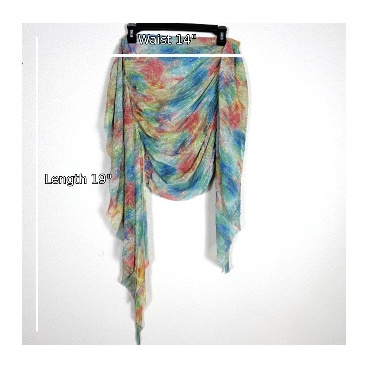Mia Vesper Obscura Multi Color Metallic Tie Dye Draped Mini Skirt Size Medium