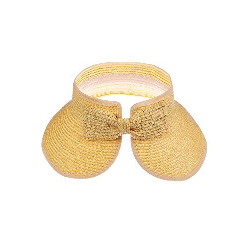 Kids Summer Roll Up Sun Visor Hat Wide Brim Straw Teens Beach One Size Yellow