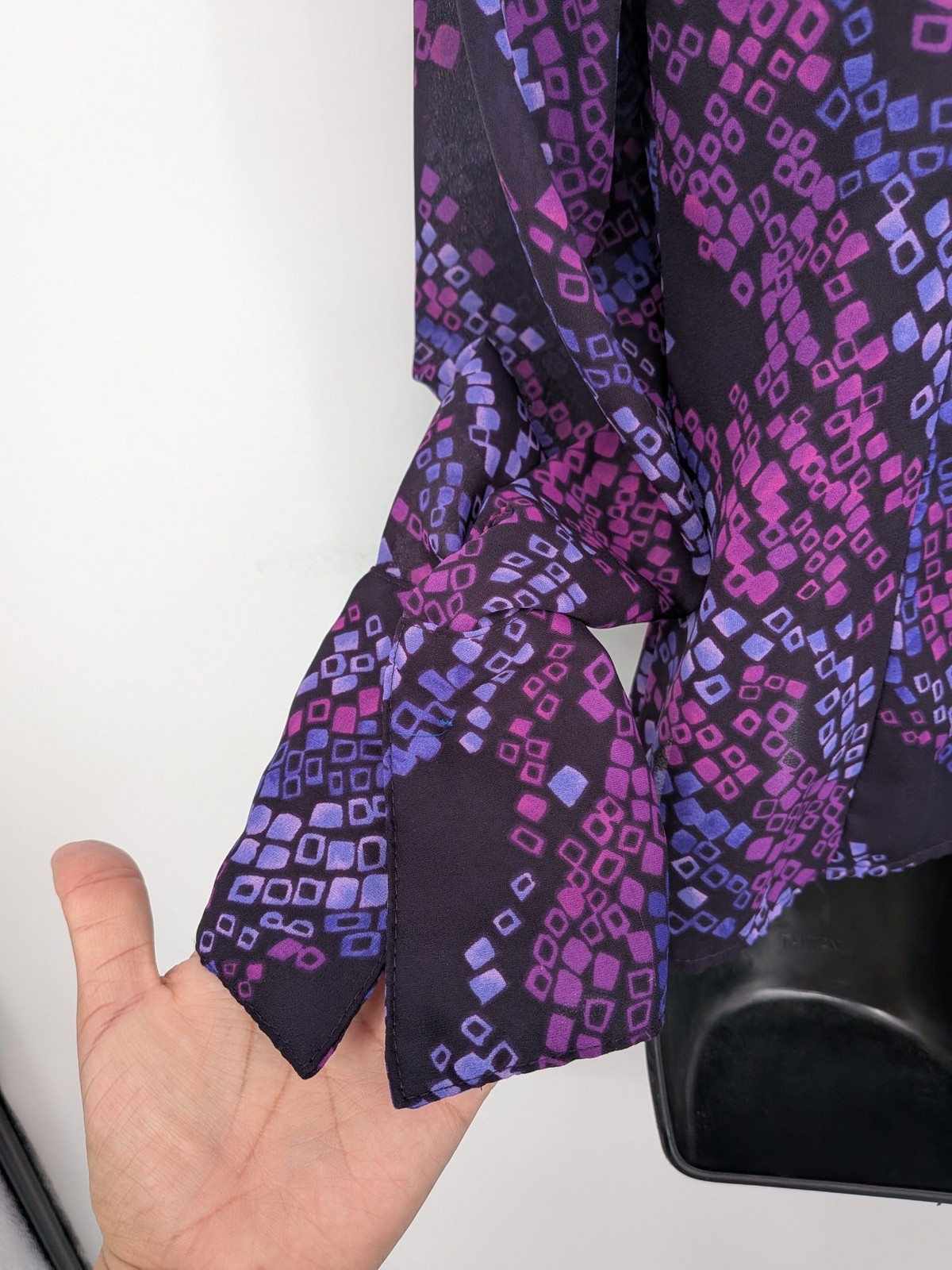 Vtg XOXO Sheer Button Up Top Abstract Print Y2K Indie Sleaze Office Siren Medium