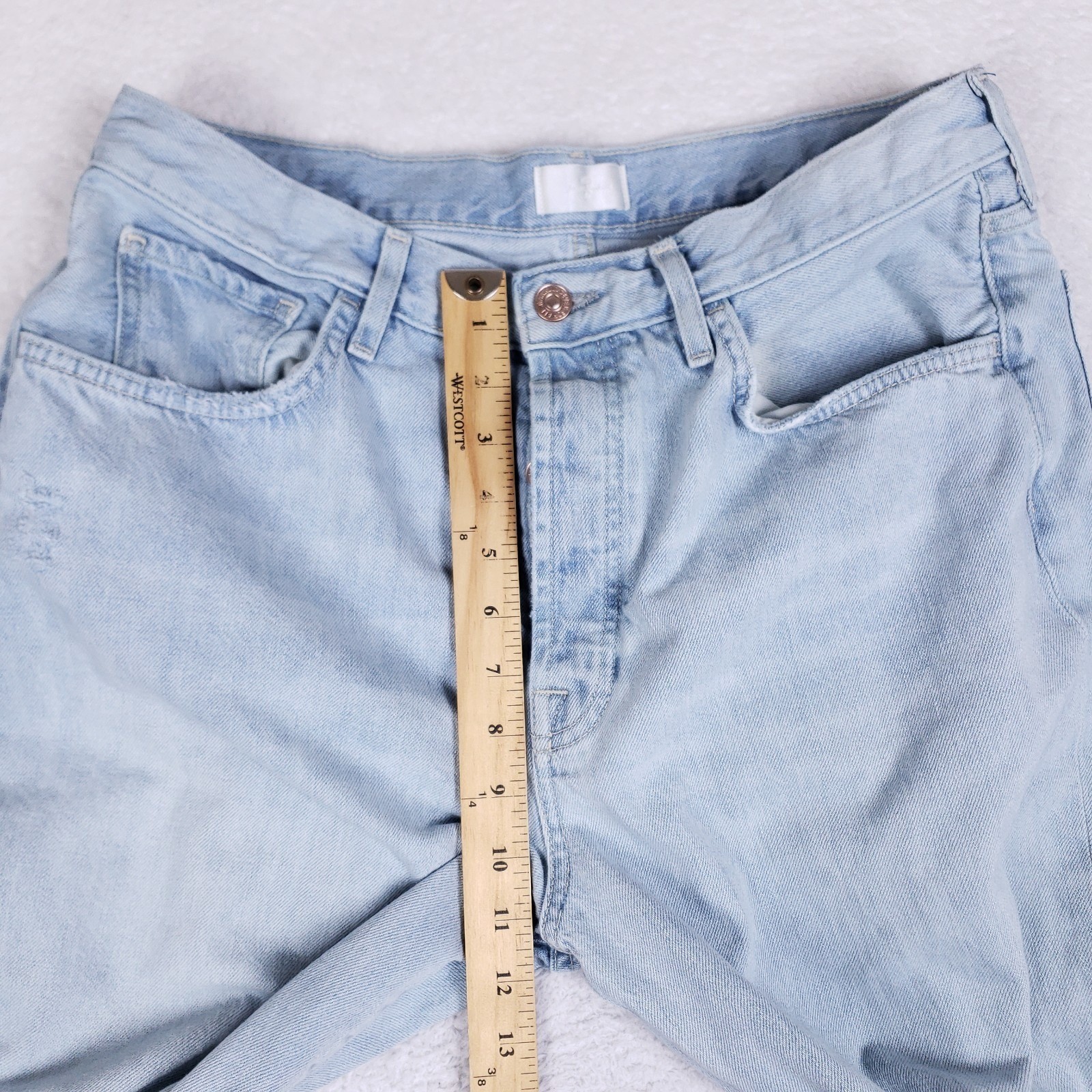 7 For All Mankind 31 Easy Straight High Rise Light Wash Jeans Button Fly Rigid