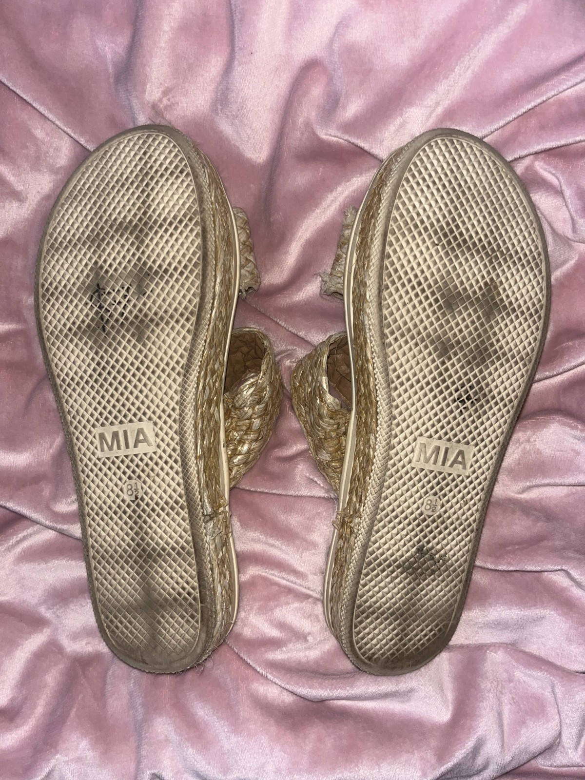MIA Woven Slide Sandals Women’s Size 8.5 Natural Straw Double Strap Slip On Boho
