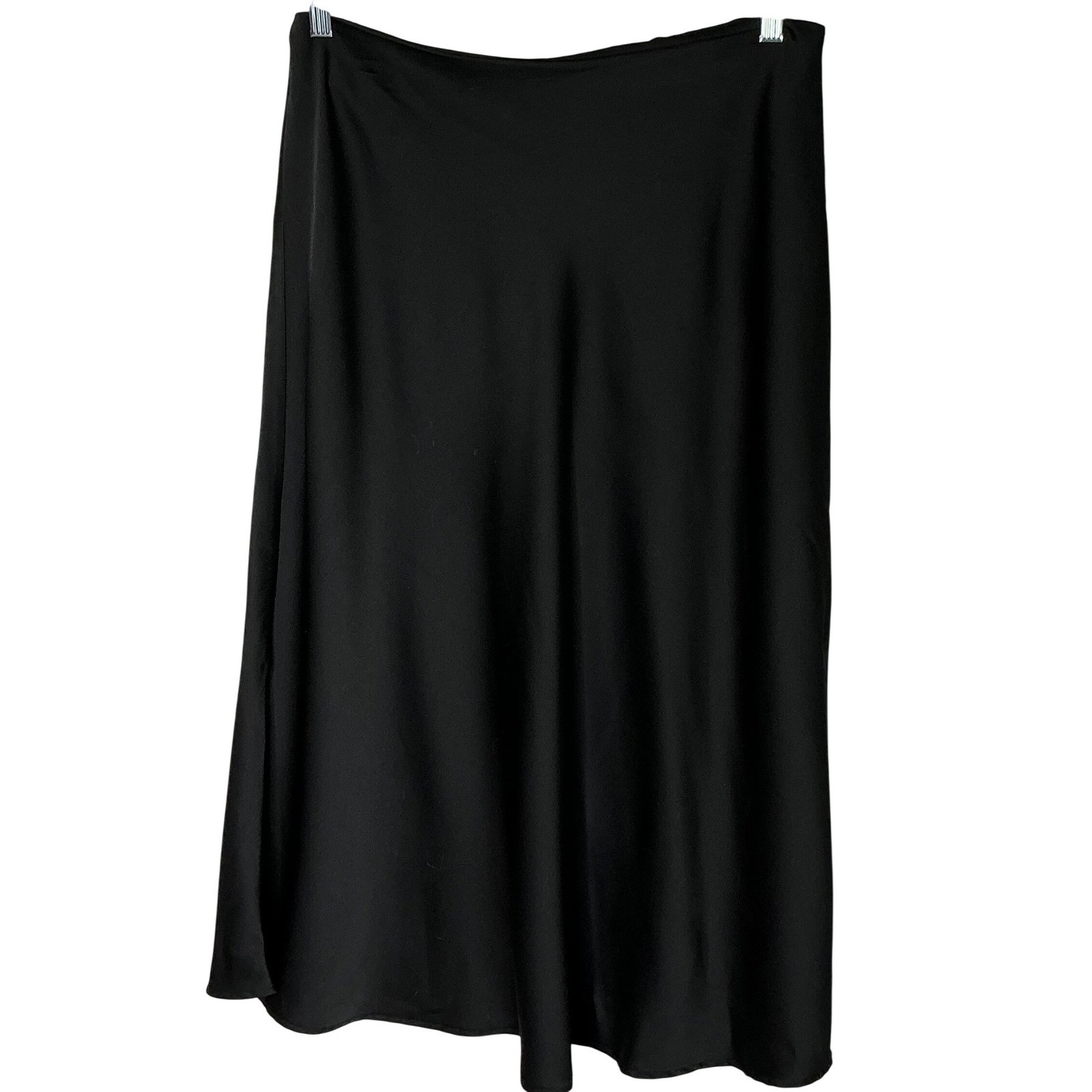 Nine West Black Midi Skirt Womens Elastic Waist Flowy Silky