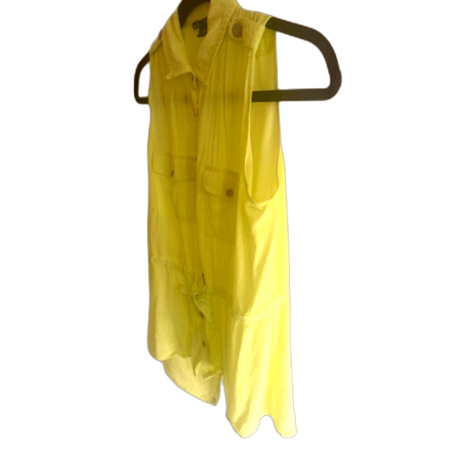 Armani Exchange A|X Sleeveless Blouse Size S Neon Yellow Button Front Top
