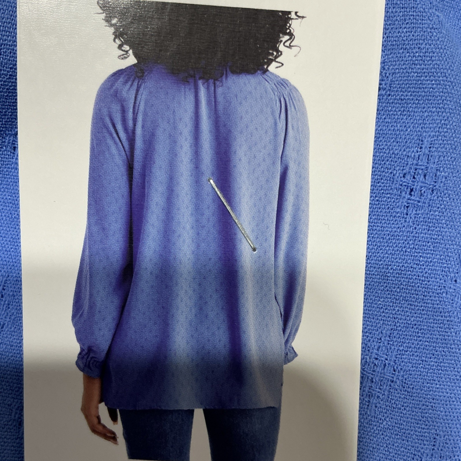 Jessica Simpson Blue Solid Woven Textured Ruffle Long Sleeve Blouse Women’s S