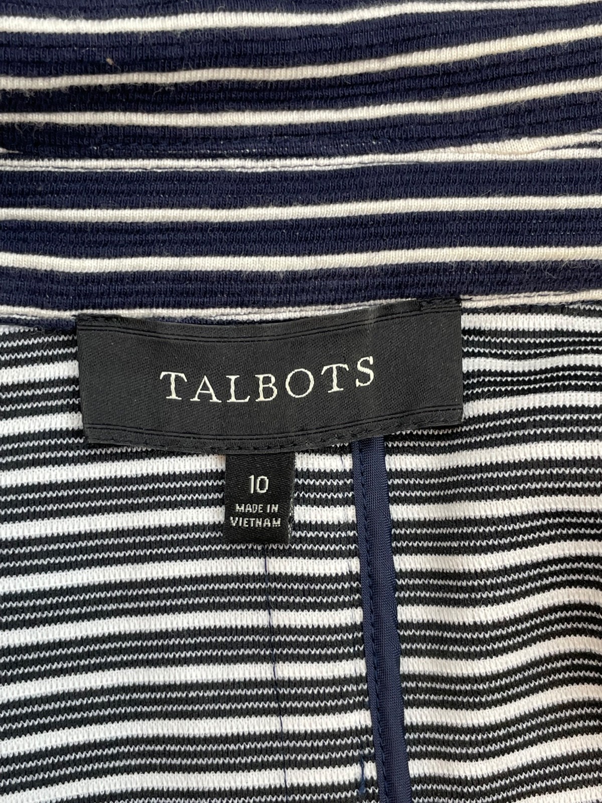 Talbots Jacket Womens 10 Black White Stripped Cotton Blend Stretch Knit Fabric