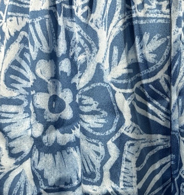Van Winkle Co Women L Satin Sleep Shorts Batik Blue White Floral Elastic Waist