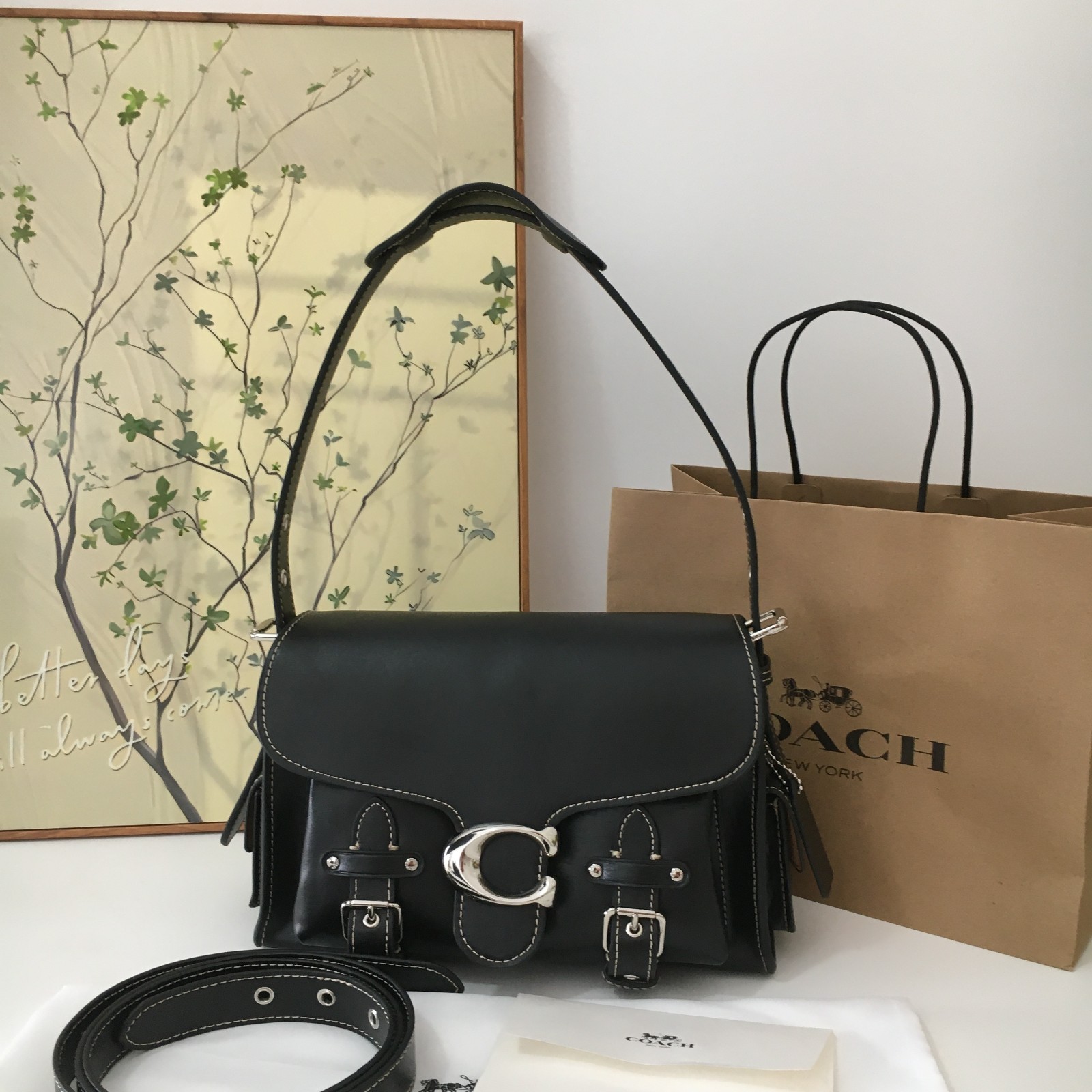 COACH CT721 Western Tabby Handbag Shoulder Bag Grain Leather Black Women’s