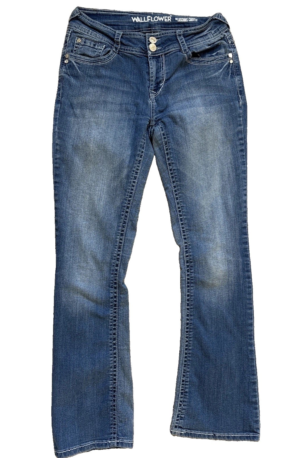 Wallflower Jeans 7 REG Luscious Curvy Fit Bootcut Mid Rise Gem Flawed Rip Stain