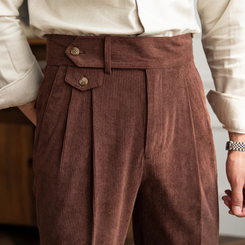 Corduroy Trousers Pant for Man High Waist Office Dress Trouser Italian Mens Pant