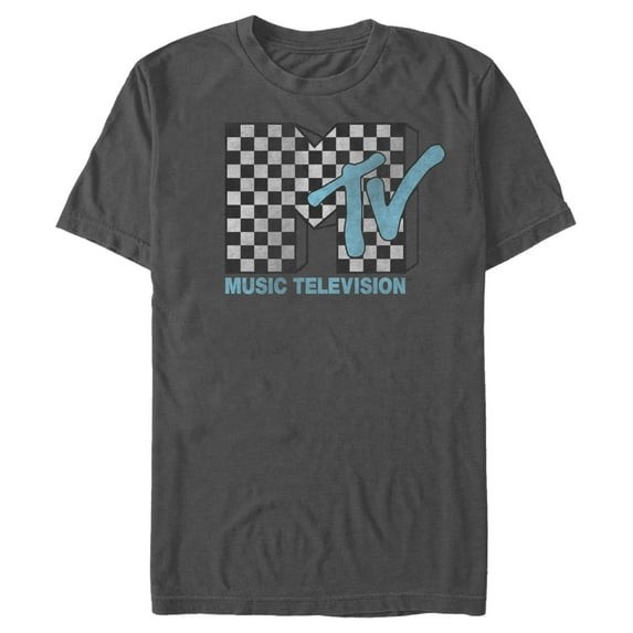 MTV Checkered Logo Graphic Charcoal T-Shirt New