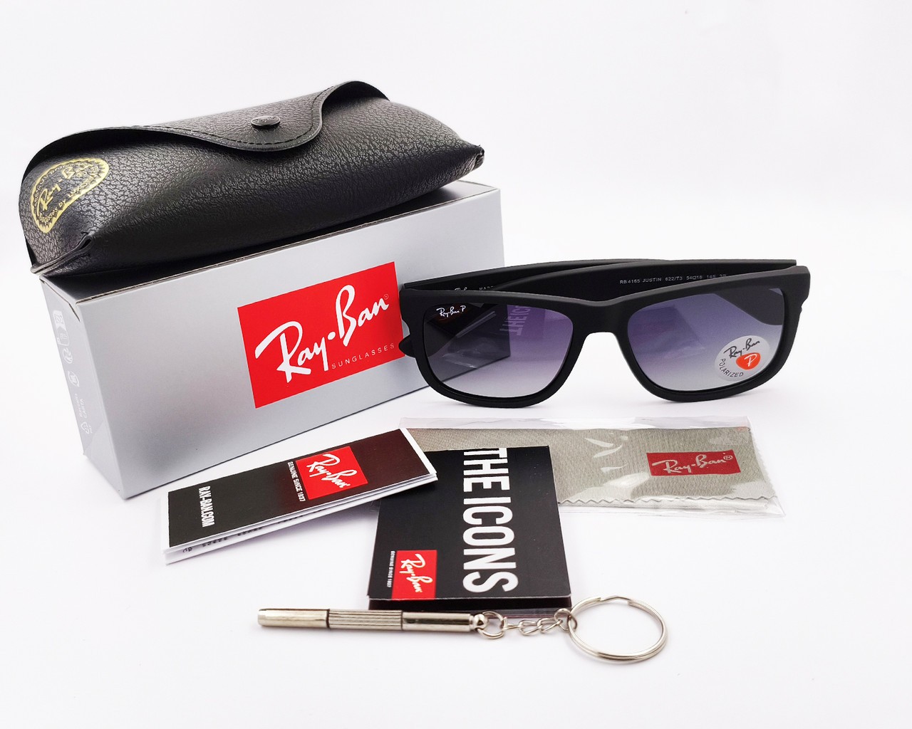 Ray-Ban Sunglasses Justin Classic Matte Rubber Black Frame Grey Polarized Unisex