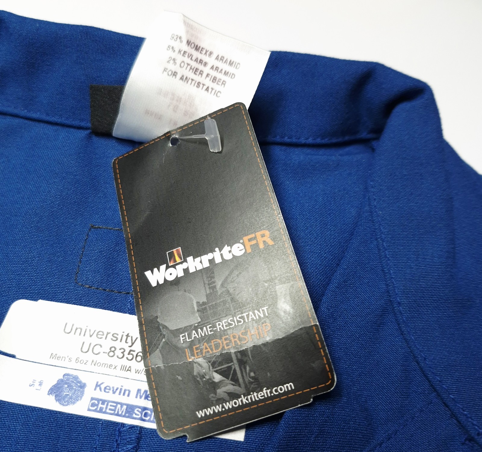 Workrite FR Lab Coat Large Regular Nomex IIIA Royal Blue KNL8RB UC University CA