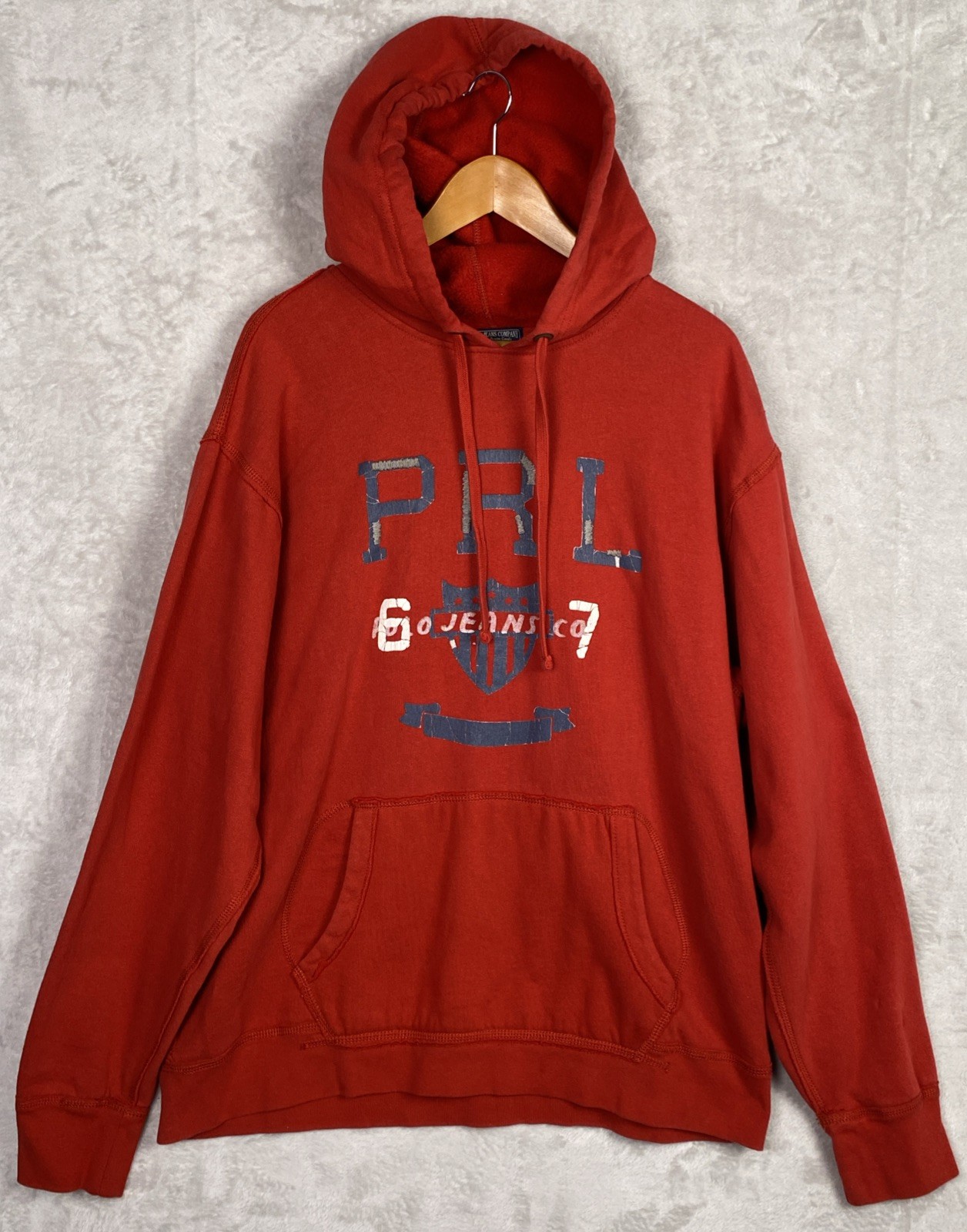 Y2K Mens Polo Ralph Lauren Hoodie XL PRL Jeans 67 Sweatshirt Red 90s Vintage 6-7