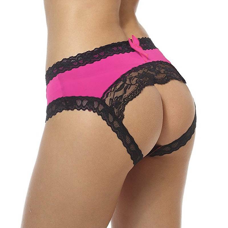 Sexy Womens Crotchles Panties Brief Lace Cute Bow Open Back Underwear Lingeries