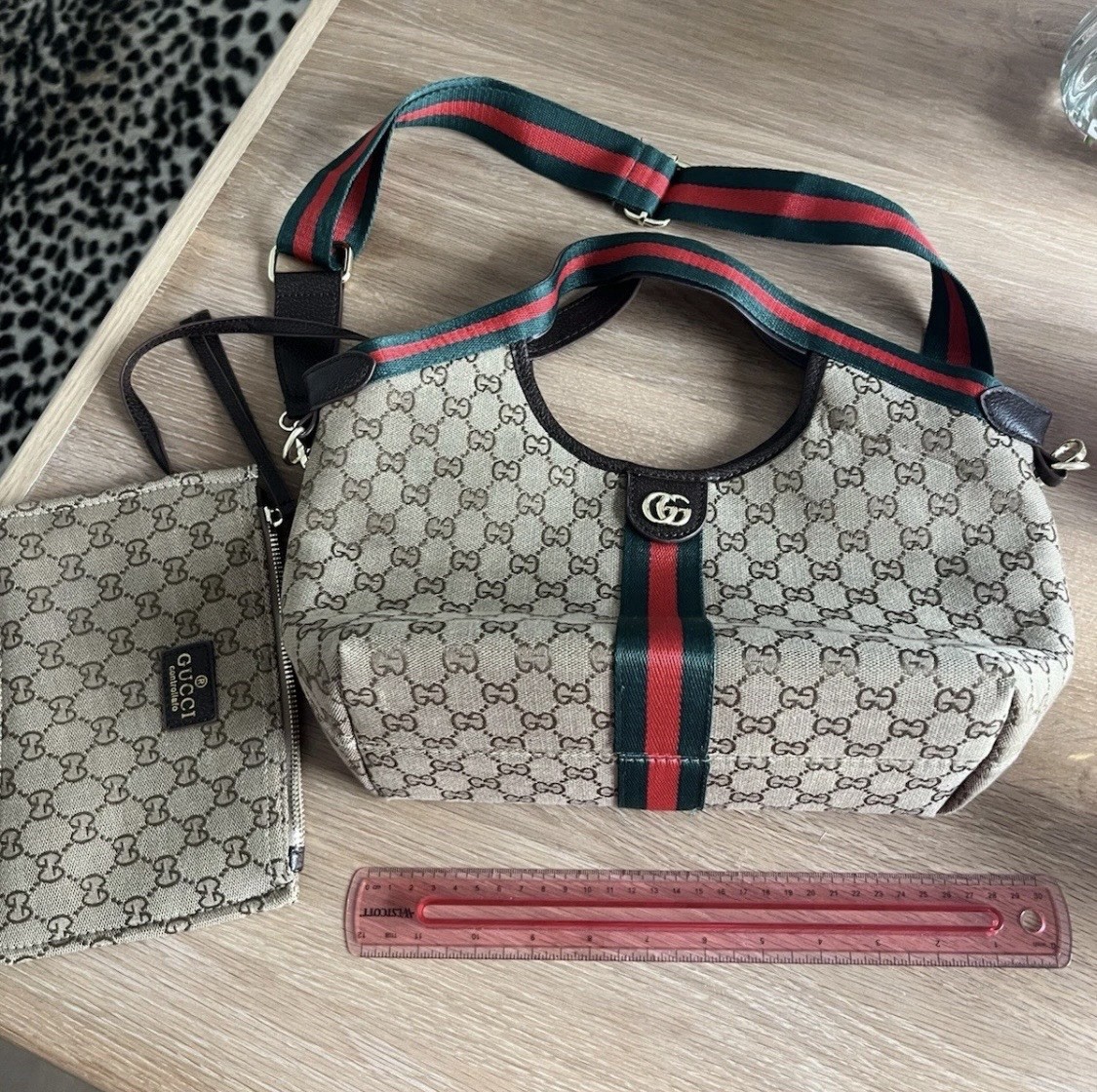 Canvas Monogram Stripe Tote Medium Detachable Strap & Pouch