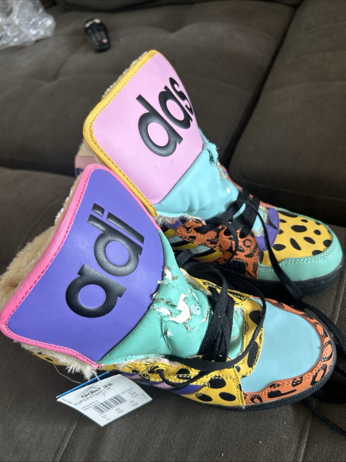 adidas Jeremy Scott Instinct High Top Sneakers Multicolor Animal Print Size 7
