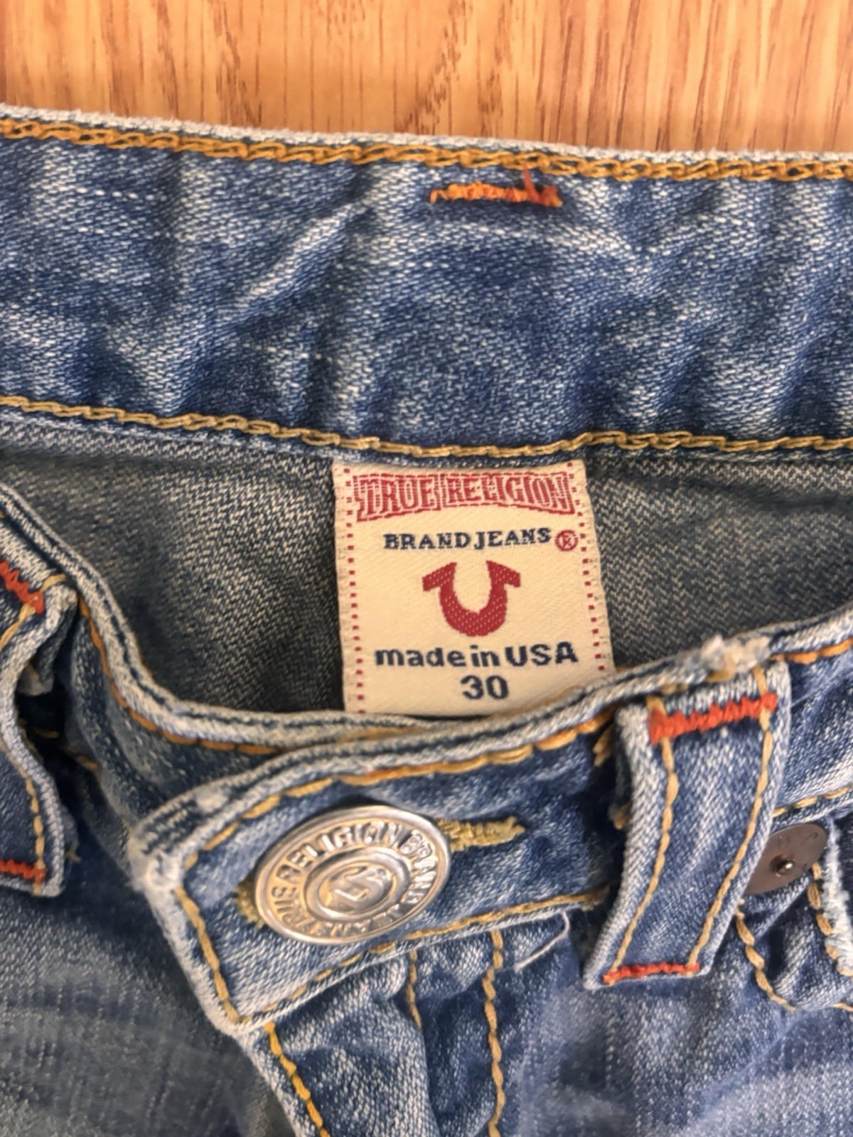 True Religion Blue Distressed Denim Straight Jeans Made in USA 5-Pocket