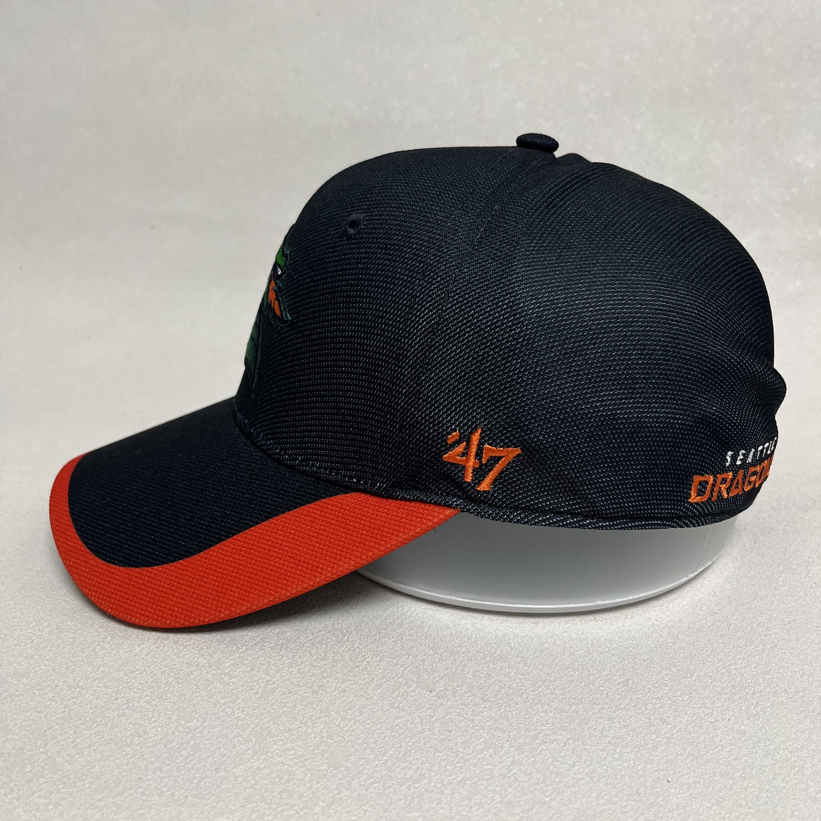 ’47 Seattle Dragons XFL Fitted Curved Brim Black Orange Hat 7 1/4