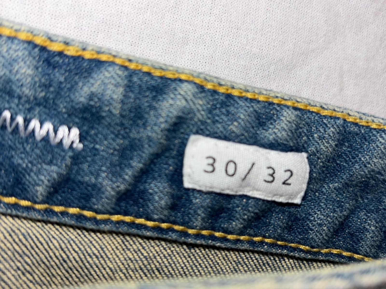 First Row Slim Straight Stretch Denim Jeans 30×32 Light Stone Tint Embroidered