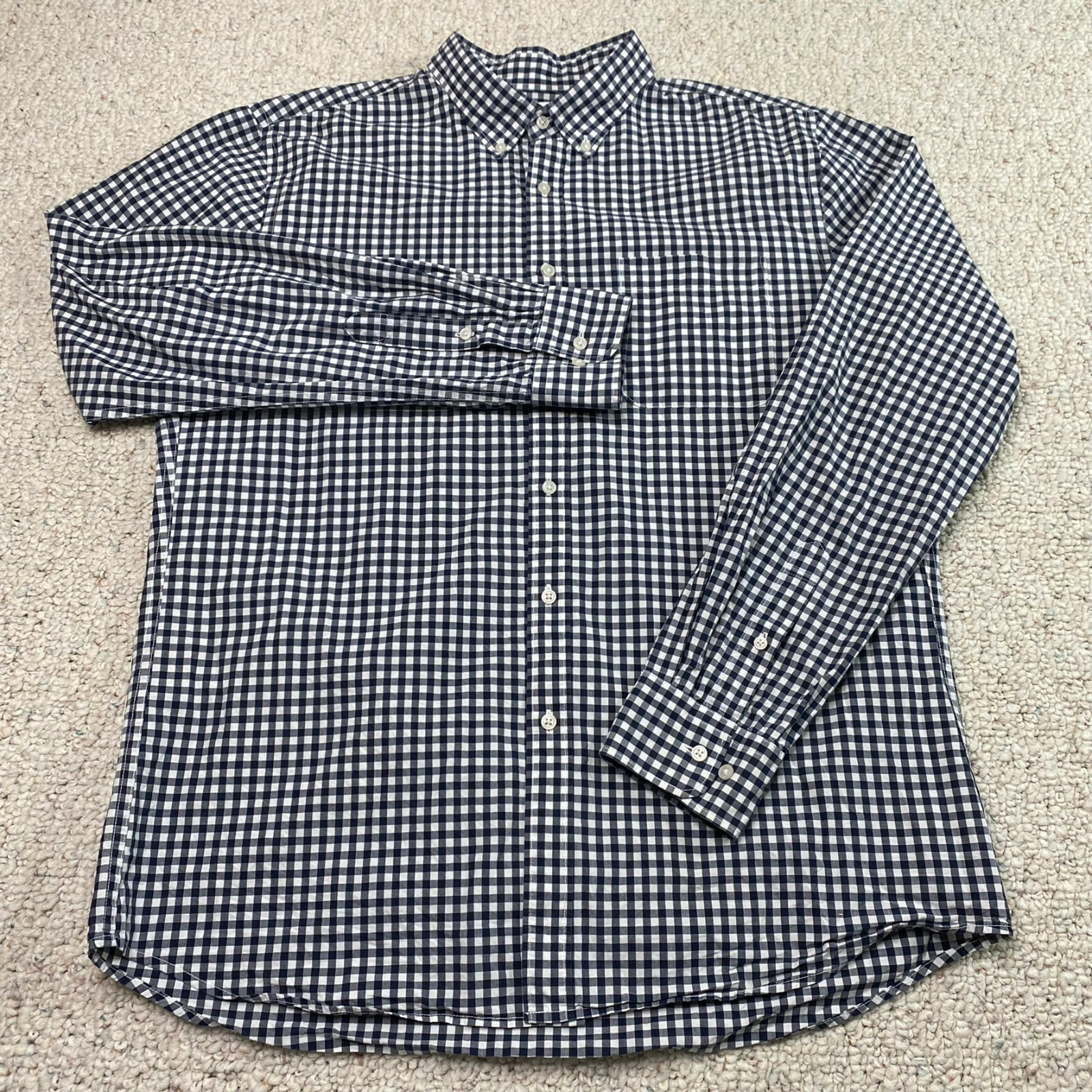 Uniqlo Mens Shirt sz L Navy Checked Dark Academia Corporate Casual Modern Style