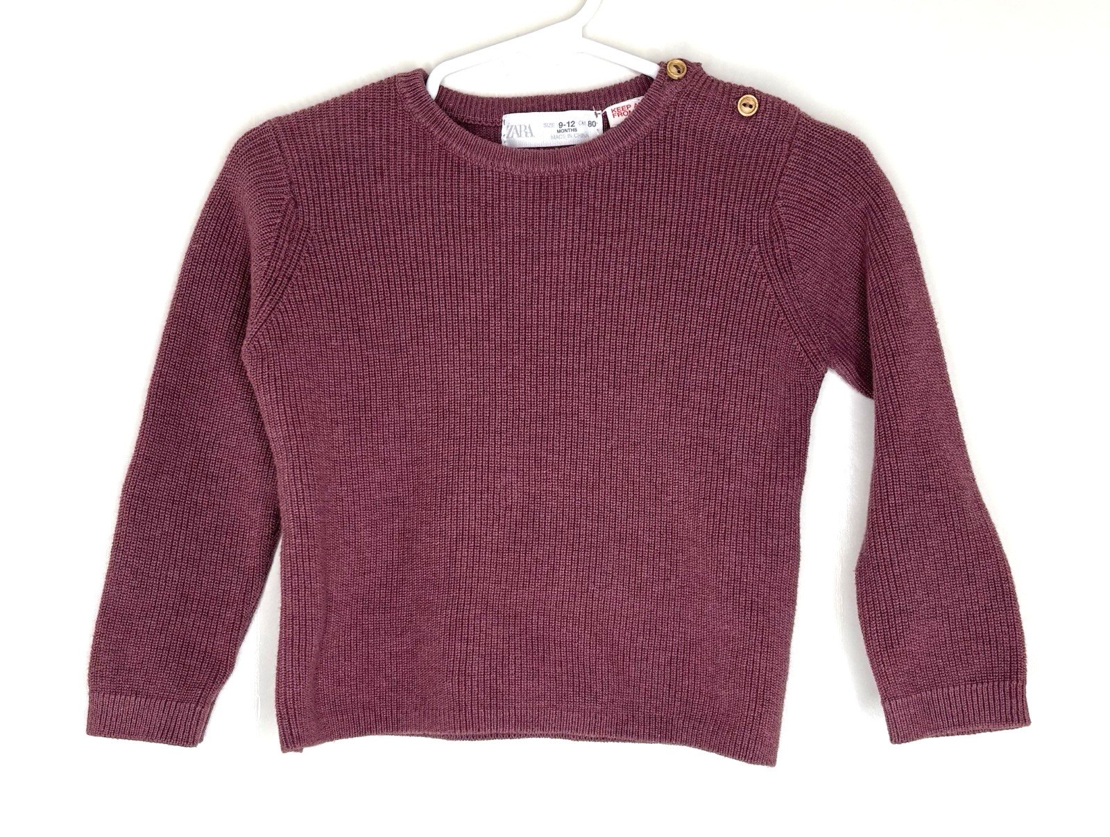 Zara Girls 80 cm 9-12 months long sleeve Fine Knit Sweater Button Shoulder Plum