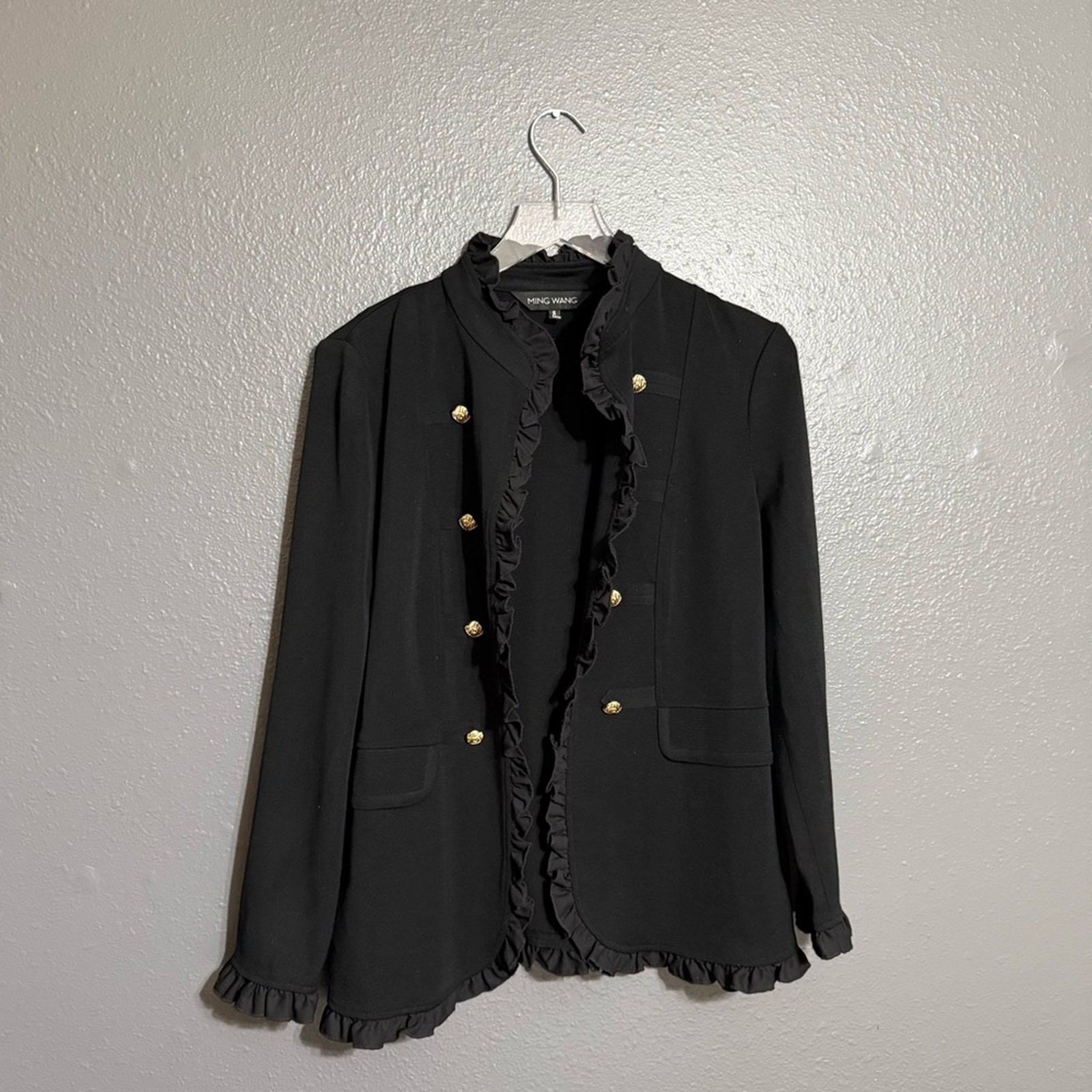 Ming Wang Ruffle Edge Open Front Knit Jacket Size S