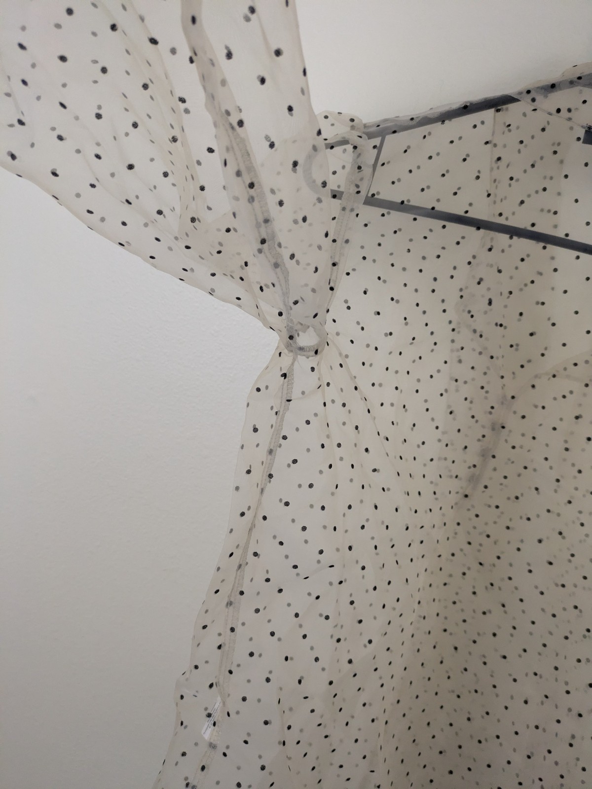Sheer Black Polka Dot Puff Sleeve Tie Neck Xl Top Love And Design Brand