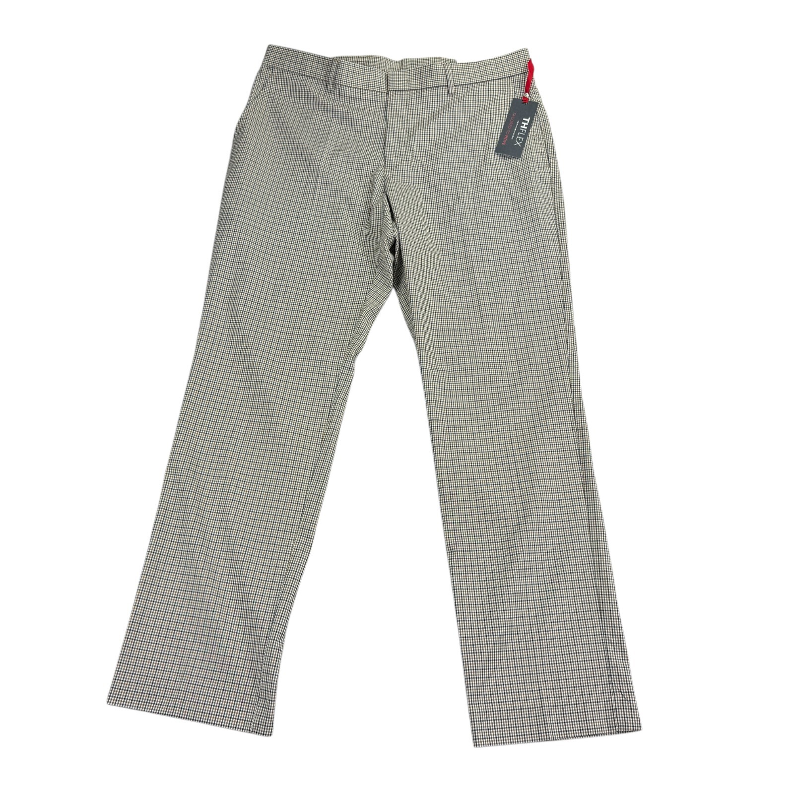 Tommy Hilfiger Mens TH Flex Tate Modern Fit Stretch Plaid Dress Pants Tan 34×30