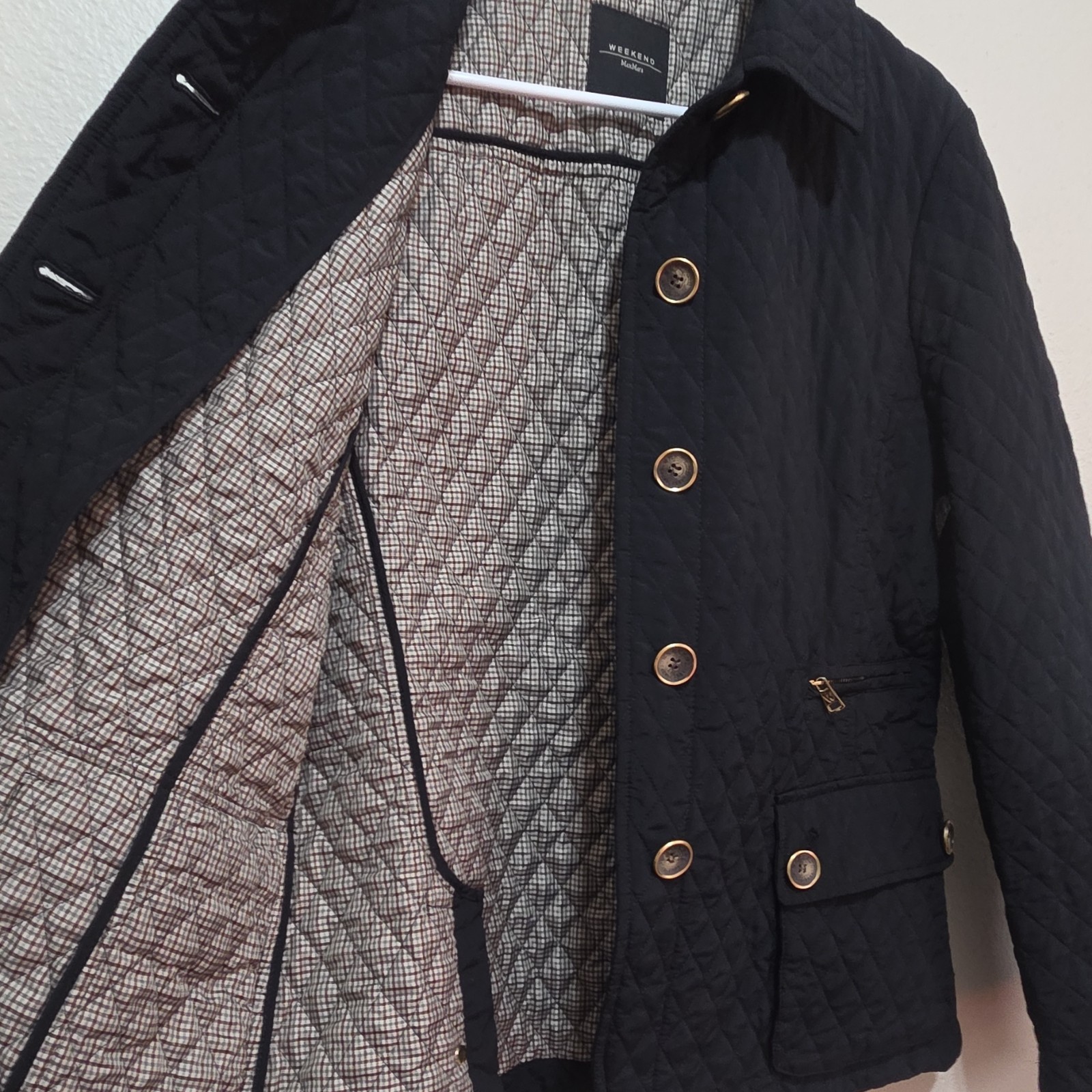Weekend Max Mara Womens Black Quilted Button Jacket Pockets Size 42, 12 US