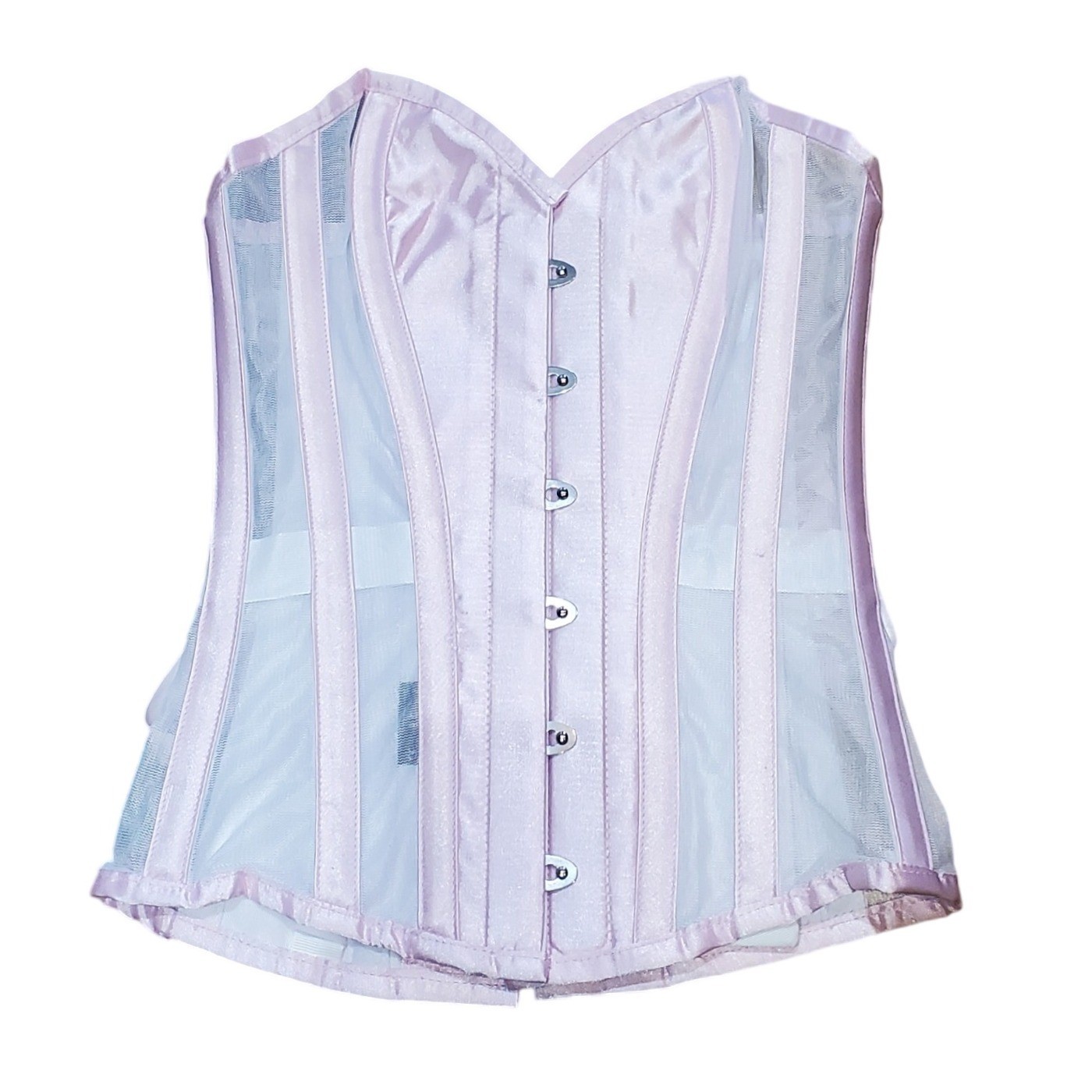 Corset Story Overbust Corset Size 20″ Pink Satin White Mesh Steel Boned Coquette