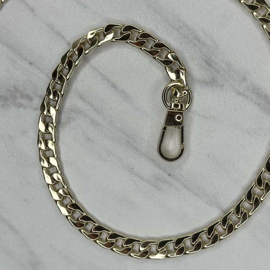Gold Tone Flat Curb Chain Link Purse Handbag Replacement Strap 45in