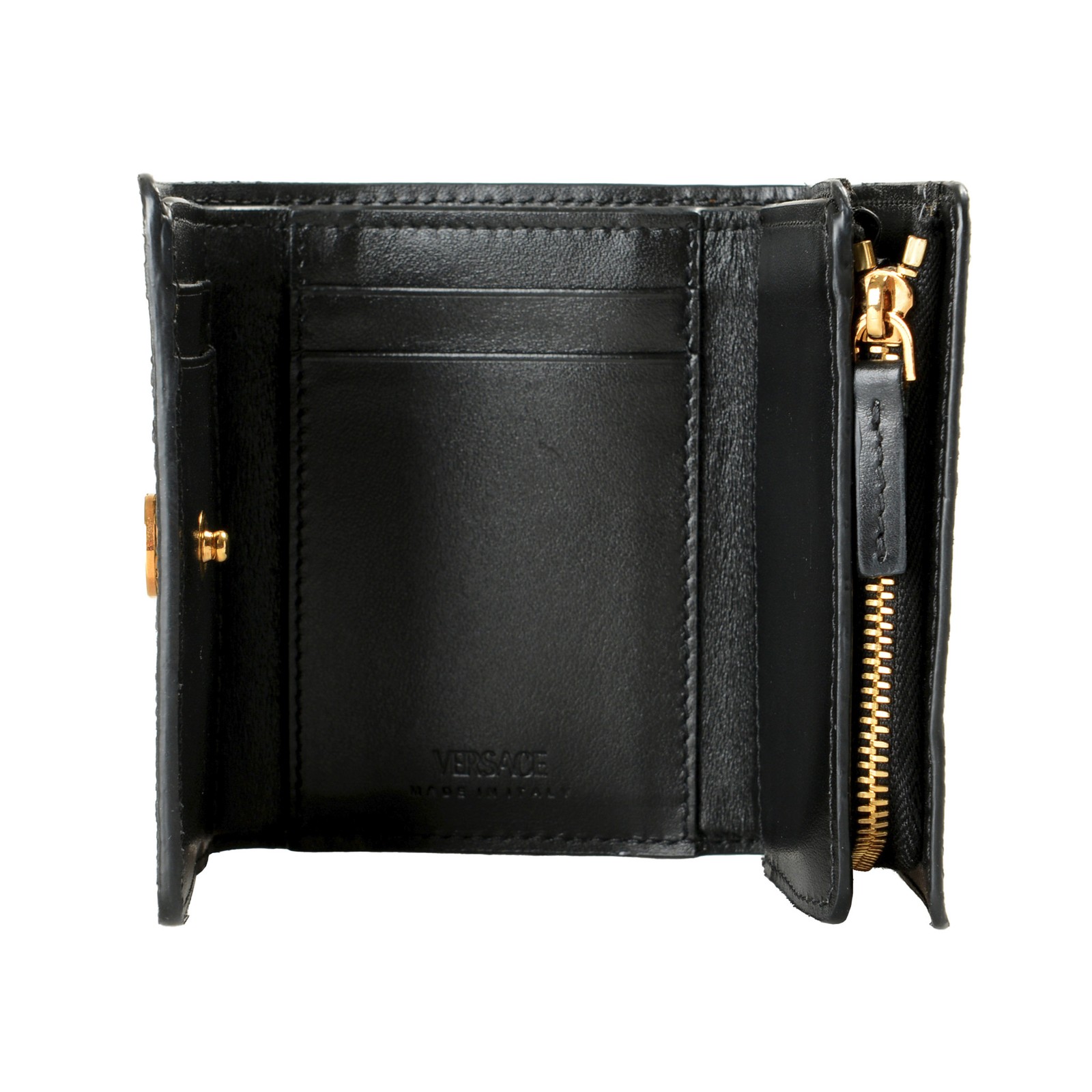 Versace Mens “La Greca” Coated Canvas & Leather Logo Print Bifold Wallet