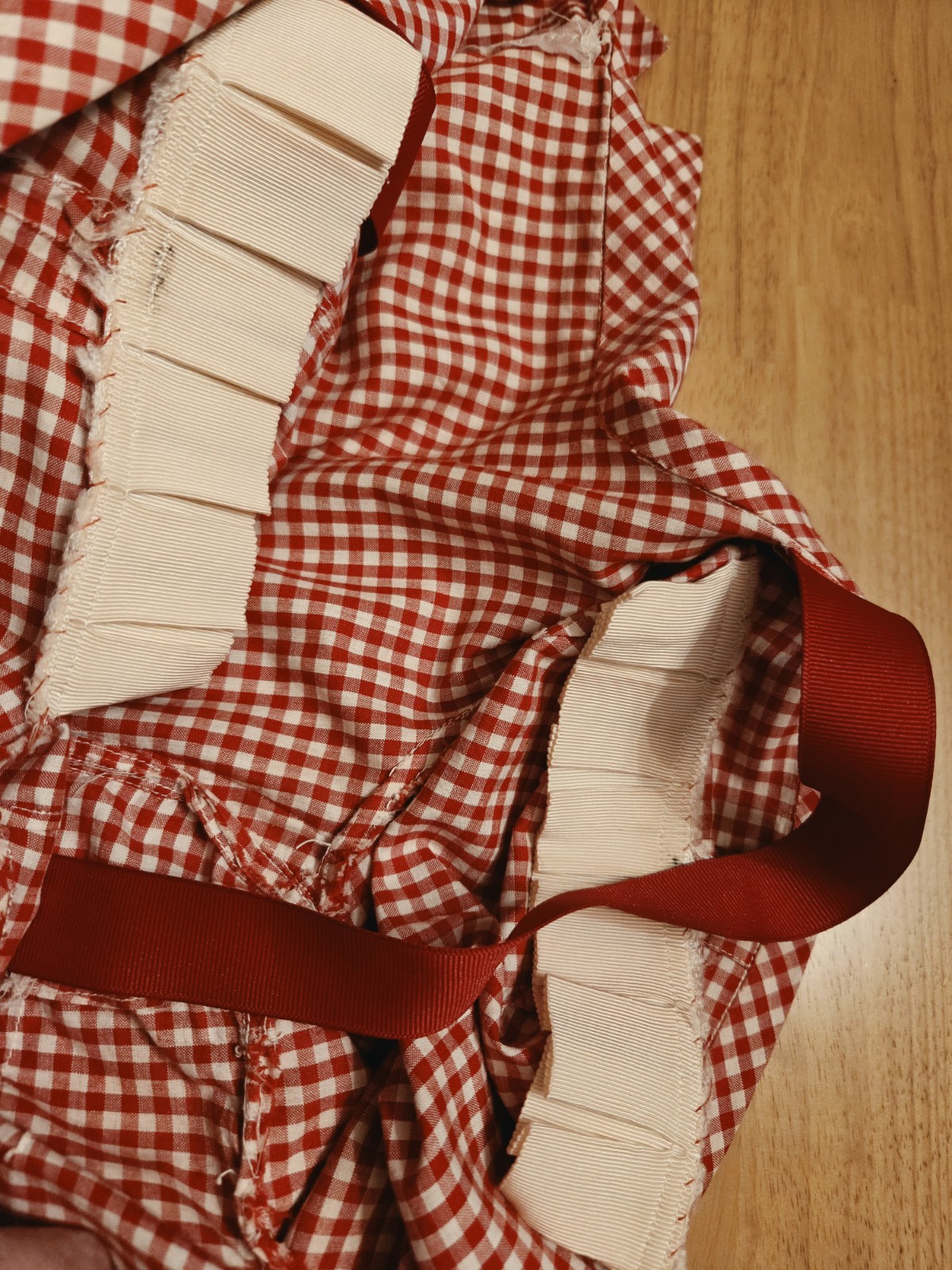 Vintage 40s 50s tiered long Red Gingham dress, Stupendous 600″ sweep! B42″, W34″