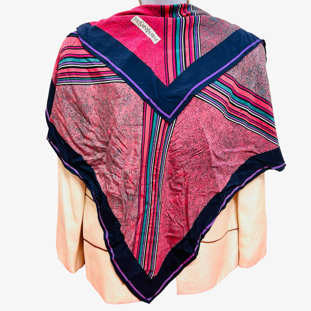 Vintage Yves Saint Laurent 100% Silk Scarf 30″ Purple burgendy Striped l (13