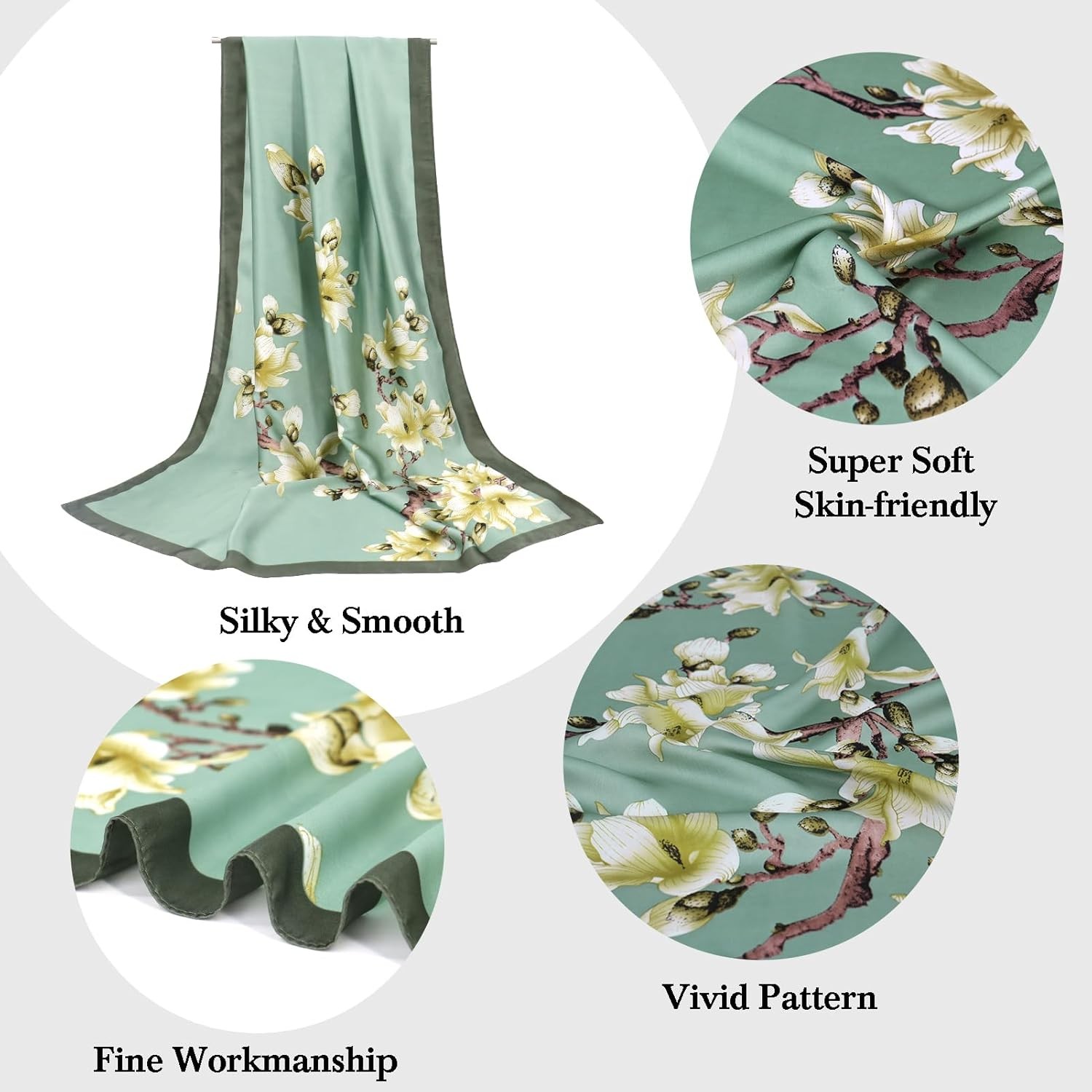 vimate 100% Large Silk Feeling Scarf-Women’s Fashion Long Mulberry Silk Satin Ne